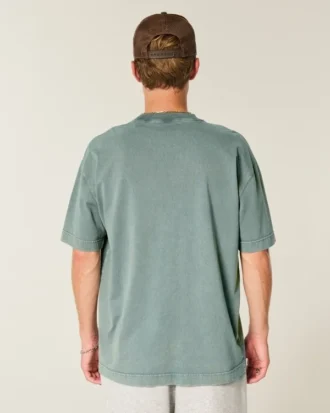 Camiseta de algodão pesado lavado com gola redonda