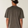 Camiseta de algodão pesado lavado com gola redonda