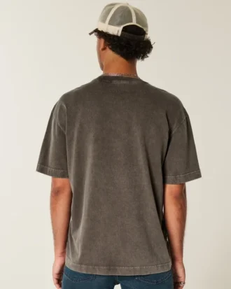 Camiseta de algodão pesado lavado com gola redonda