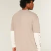 Camiseta de algodão pesado lavado com gola redonda