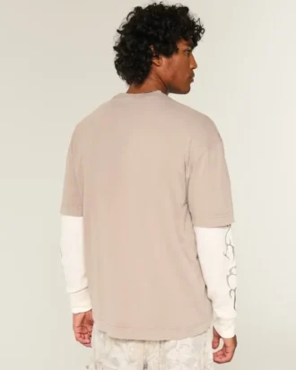 Camiseta de algodão pesado lavado com gola redonda