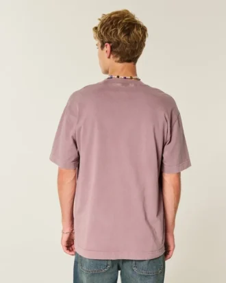 Camiseta de algodão pesado lavado com gola redonda