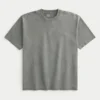 Camiseta de algodão pesado lavado com gola redonda