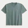 Camiseta de algodão pesado lavado com gola redonda