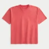 Camiseta de algodão pesado lavado com gola redonda