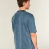 Camiseta de algodão pesado lavado com gola redonda