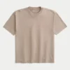 Camiseta de algodão pesado lavado com gola redonda