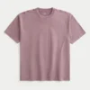Camiseta de algodão pesado lavado com gola redonda