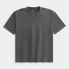Camiseta de algodão pesado lavado com gola redonda