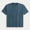 Camiseta de algodão pesado lavado com gola redonda