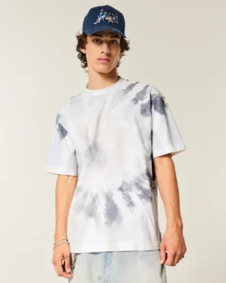 Camiseta de algodão tie-dye pesada e quadrada