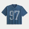 Camiseta de futebol americano com estampa gráfica, estilo universitário, folgada e pesada