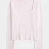 Camiseta de manga comprida sem costuras com gola quadrada