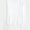 Camiseta de manga comprida sem costuras com gola quadrada