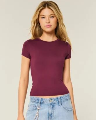 Camiseta infantil com costura sem costura e tecido elástico macio