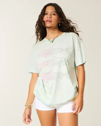 Camiseta oversized com estampa de peixe