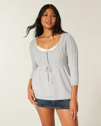 Camisola babydoll com malha trançada