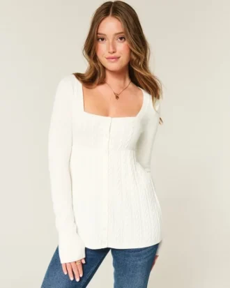 Camisola Babydoll de manga comprida e decote quadrado