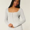 Camisola Babydoll de manga comprida e decote quadrado