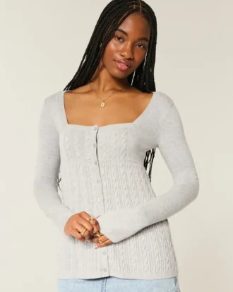 Camisola Babydoll de manga comprida e decote quadrado
