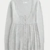 Camisola Babydoll de manga comprida e decote quadrado