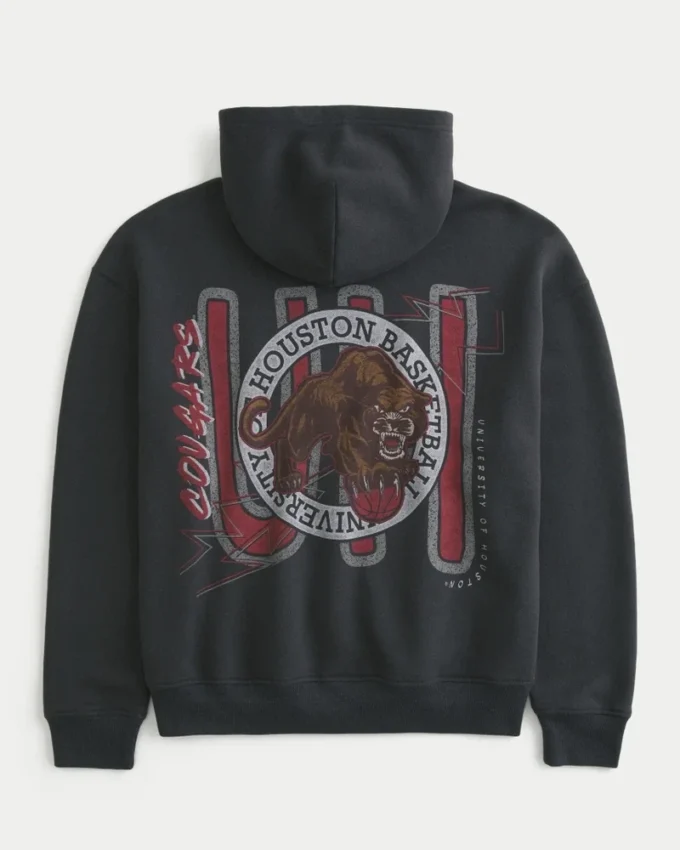 Camisola com capuz e estampado de basquetebol da Universidade de Houston Cougars