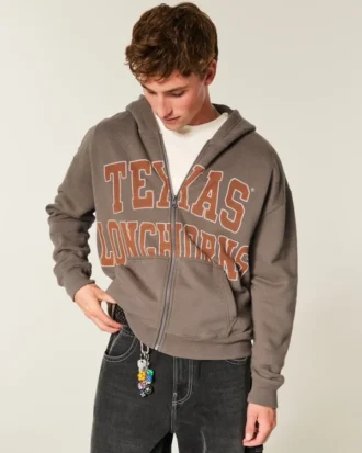 Camisola com capuz e fecho de correr da Universidade do Texas em Austin Longhorns