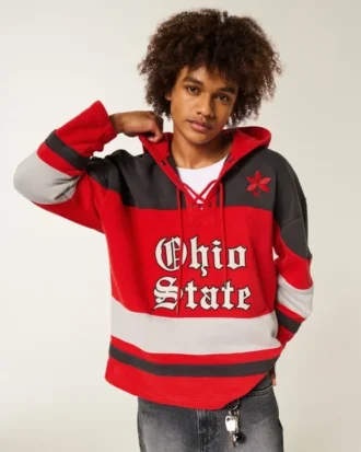 Camisola com capuz e gráfico de hóquei da Ohio State University Buckeyes