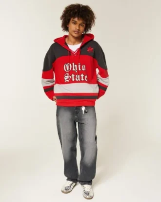 Camisola com capuz e gráfico de hóquei da Ohio State University Buckeyes