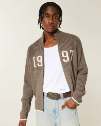 Camisola com fecho e padrão gráfico descontraído