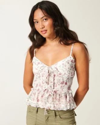 Camisola com folhos em chiffon