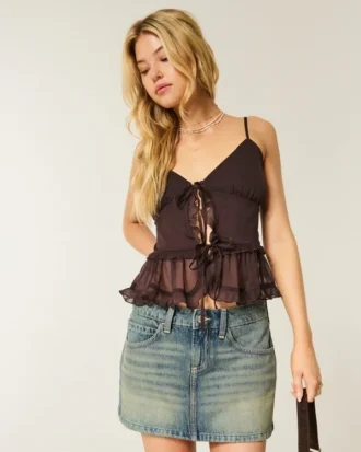 Camisola com folhos em chiffon