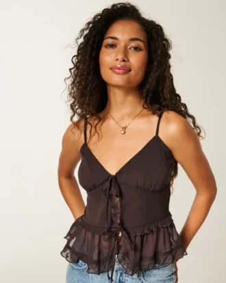 Camisola com folhos em chiffon