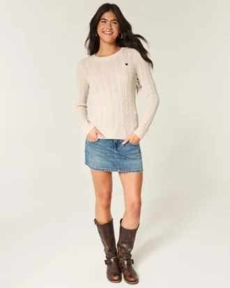 Camisola com gola redonda e padrão em malha trançada