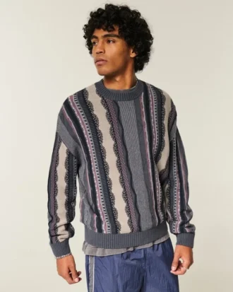 Camisola com gola redonda às riscas