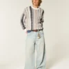 Camisola com gola redonda às riscas