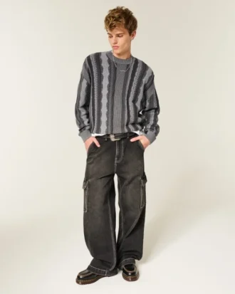 Camisola com gola redonda às riscas