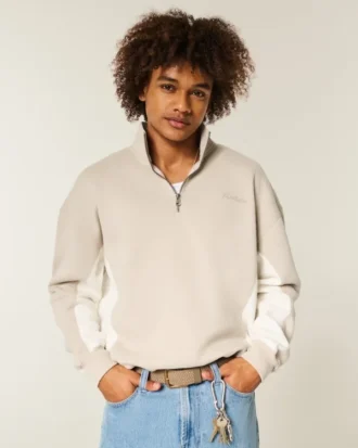 Camisola com logótipo e fecho de correr até um quarto