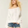 Camisola com mangas com laços e padrão trançado