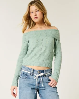 Camisola confortável com ombros descobertos e costura em nuvem da Hollister