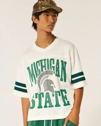 Camisola de futebol com gráfico dos Spartans da Universidade Estadual do Michigan