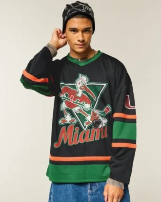 Camisola de hóquei com estampado da Universidade de Miami Hurricanes