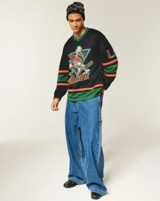 Camisola de hóquei com estampado da Universidade de Miami Hurricanes