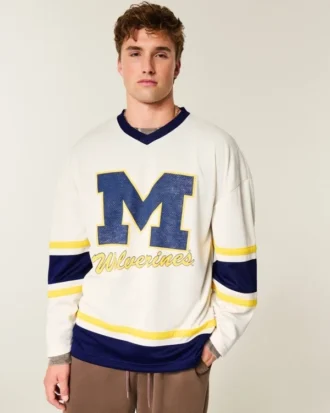 Camisola de hóquei com estampado da Universidade de Michigan Wolverines