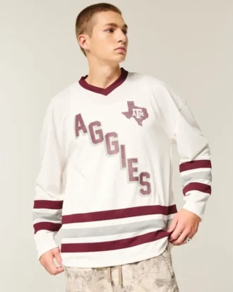 Camisola de hóquei com gráfico da Texas A&M University Aggies