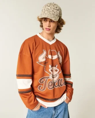 Camisola de hóquei com gráfico da Universidade do Texas em Austin Longhorns