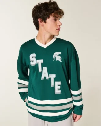 Camisola de hóquei com gráfico dos Spartans da Universidade Estadual do Michigan
