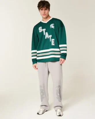 Camisola de hóquei com gráfico dos Spartans da Universidade Estadual do Michigan