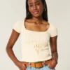 Camisola de manga curta com decote quadrado