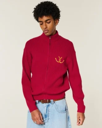Camisola descontraída com fecho e estampado Horseshoe
